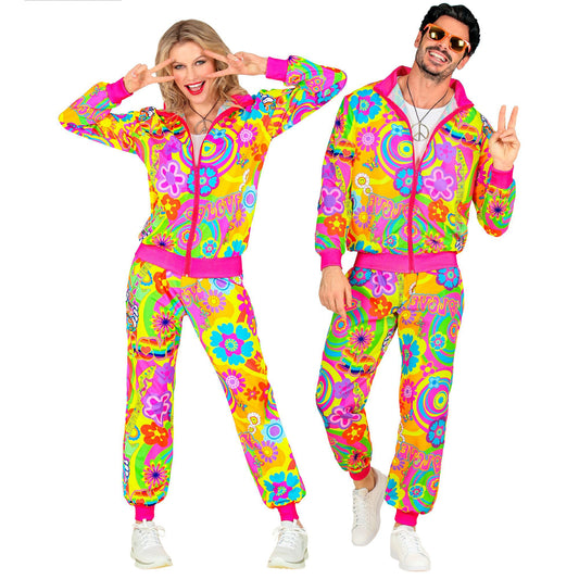 W WIDMANN MILANO Fashion de Petrecere - Costum Trainingsanzug, Hippie Peace & Love, Neon, Flower Power, Outfit din Anii '80, Jogginganzug, Costum de Carnaval