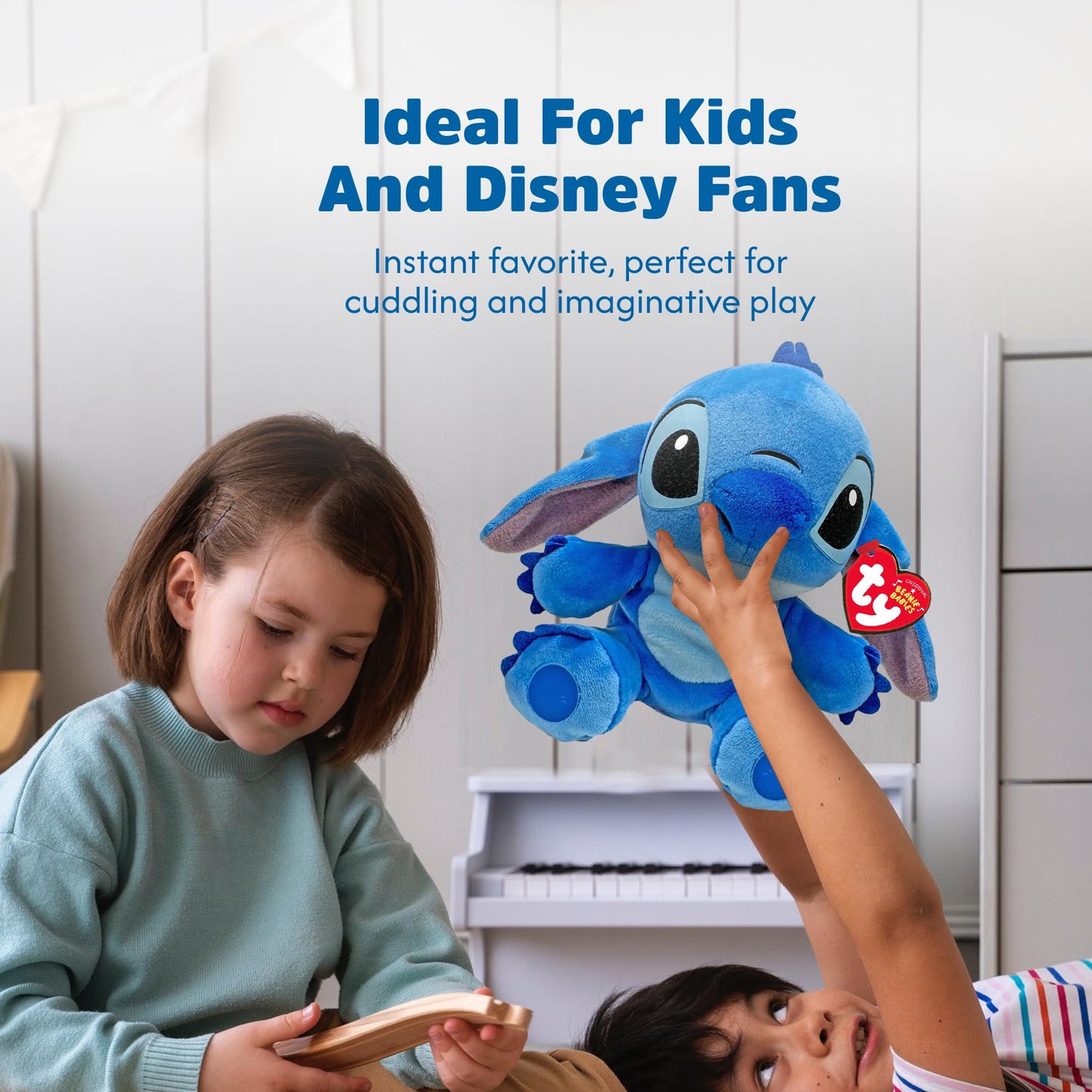 TY Disney Beanies Stitch Jucărie de pluș moale pentru copii și bebeluși - Pluș colecționabil pufos, albastru