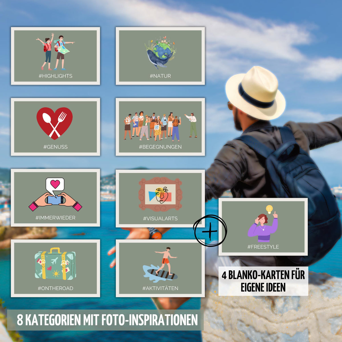 snaPmee Urlaubsfoto-Challenge Joc de societate cu 50+4 provocări foto pentru călătorii, camping, rulote - Idei foto grozave, cadou pentru vacanță, cupluri, familie