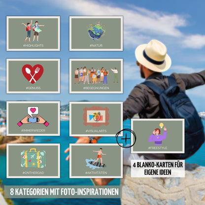snaPmee Urlaubsfoto-Challenge Joc de societate cu 50+4 provocări foto pentru călătorii, camping, rulote - Idei foto grozave, cadou pentru vacanță, cupluri, familie