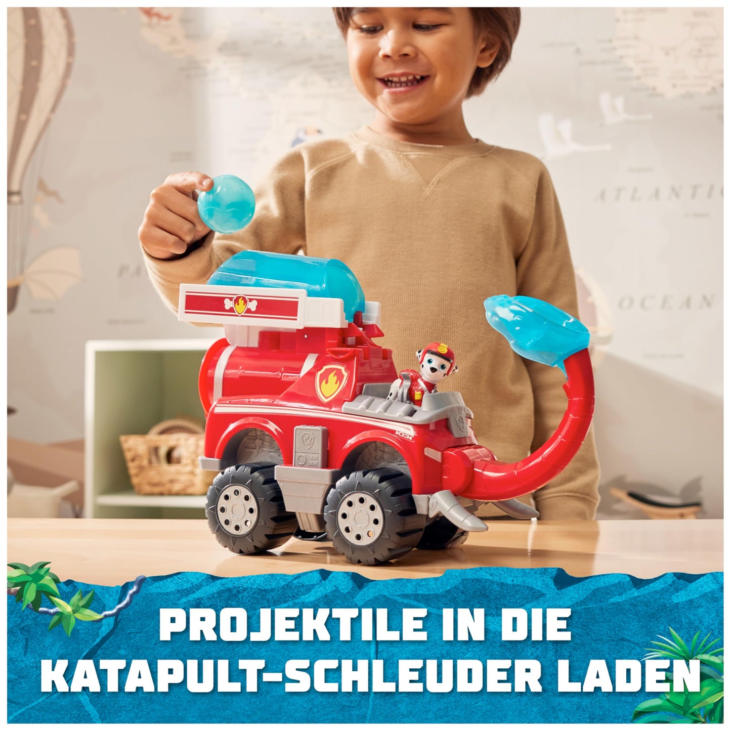 PAW Patrol Jungle Pups - Vehicul mare cu elefant și apă (vehicul deluxe) și figurina Marshall Hero Pups, jucărie pentru copii de la 3 ani