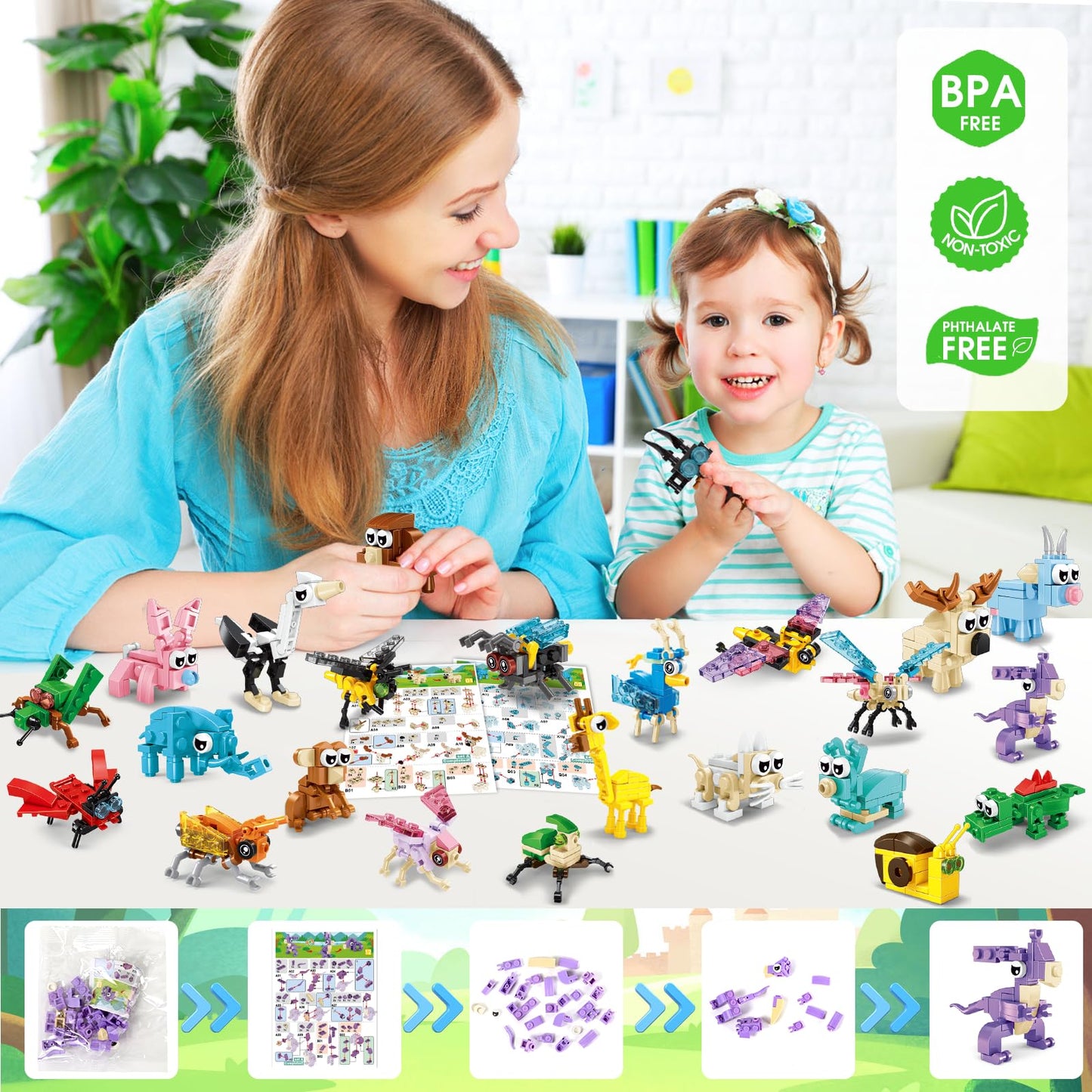 MOONTOY Set constructie animale 3-in-1, 24 piese