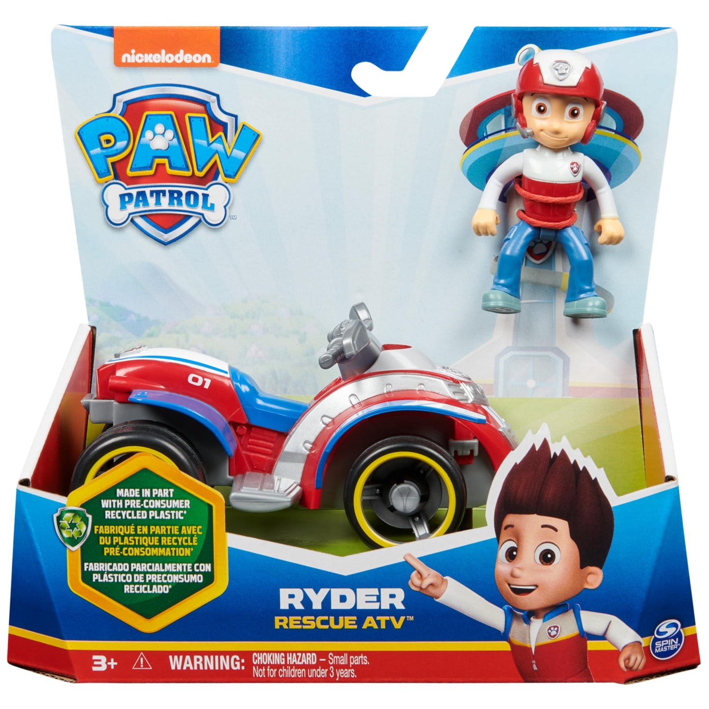 PAW PATROL, Quad de salvare cu figura lui Ryder (Vehicul de bază sustenabil), jucărie pentru copii de la 3 ani
