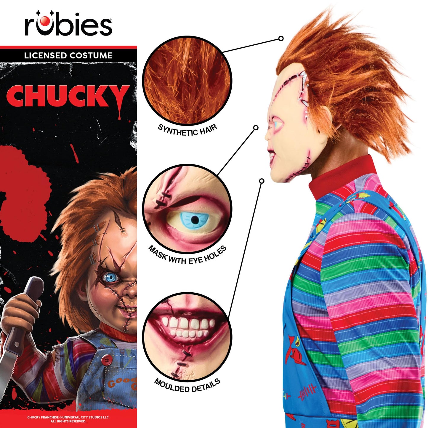 Rubie's Rubies Masca Oficială Chucky Cusută 3/4 pentru Adulți, Mărime Unică
