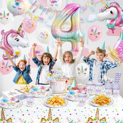 KQMGJYB Set veselă petrecere unicorn, 16 invitați