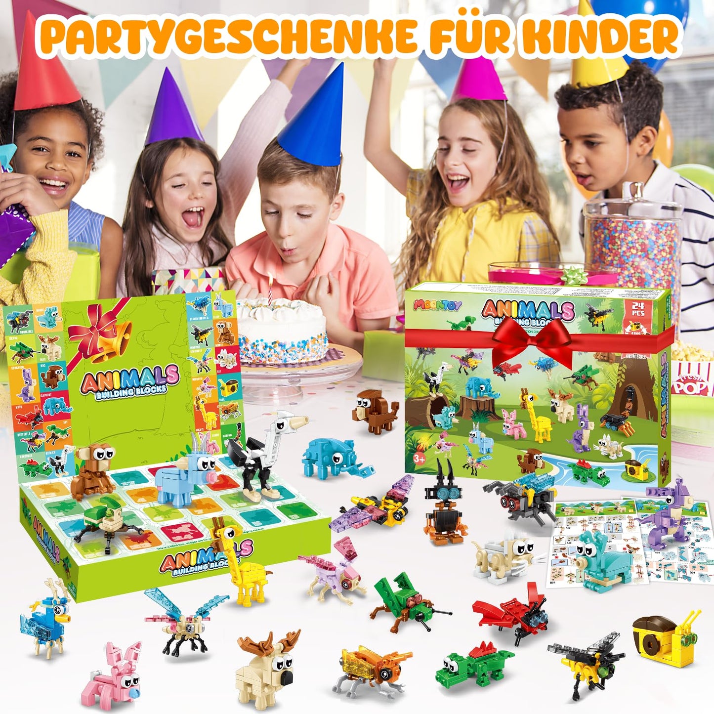 MOONTOY Set constructie animale 3-in-1, 24 piese