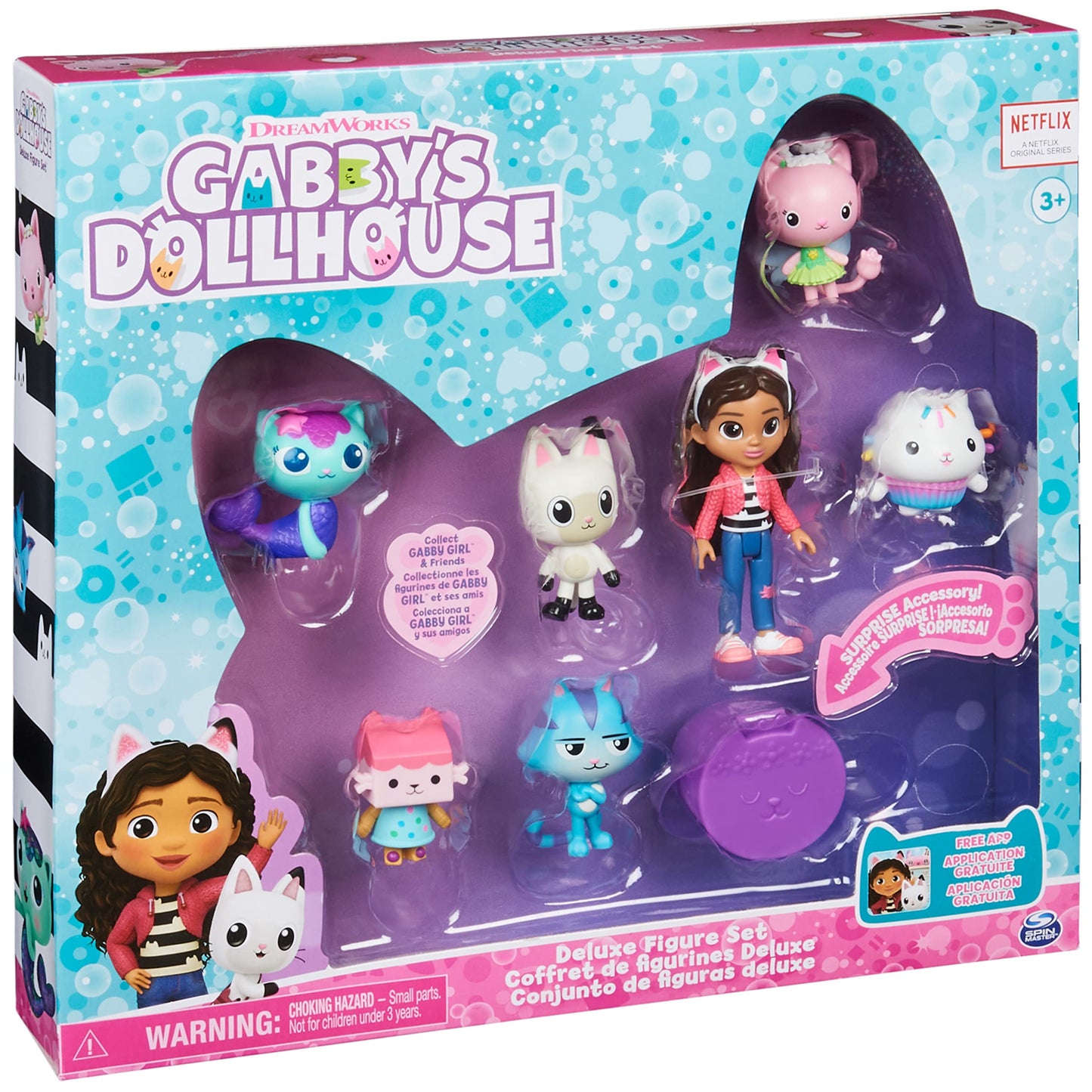 DREAMWORKS GABBY'S DOLLHOUSE - Set cadou cu figurine, Gabby cu 6 figurine de pisici și 1 cutie surpriză Cat Delivery, potrivit pentru copii de la 3 ani