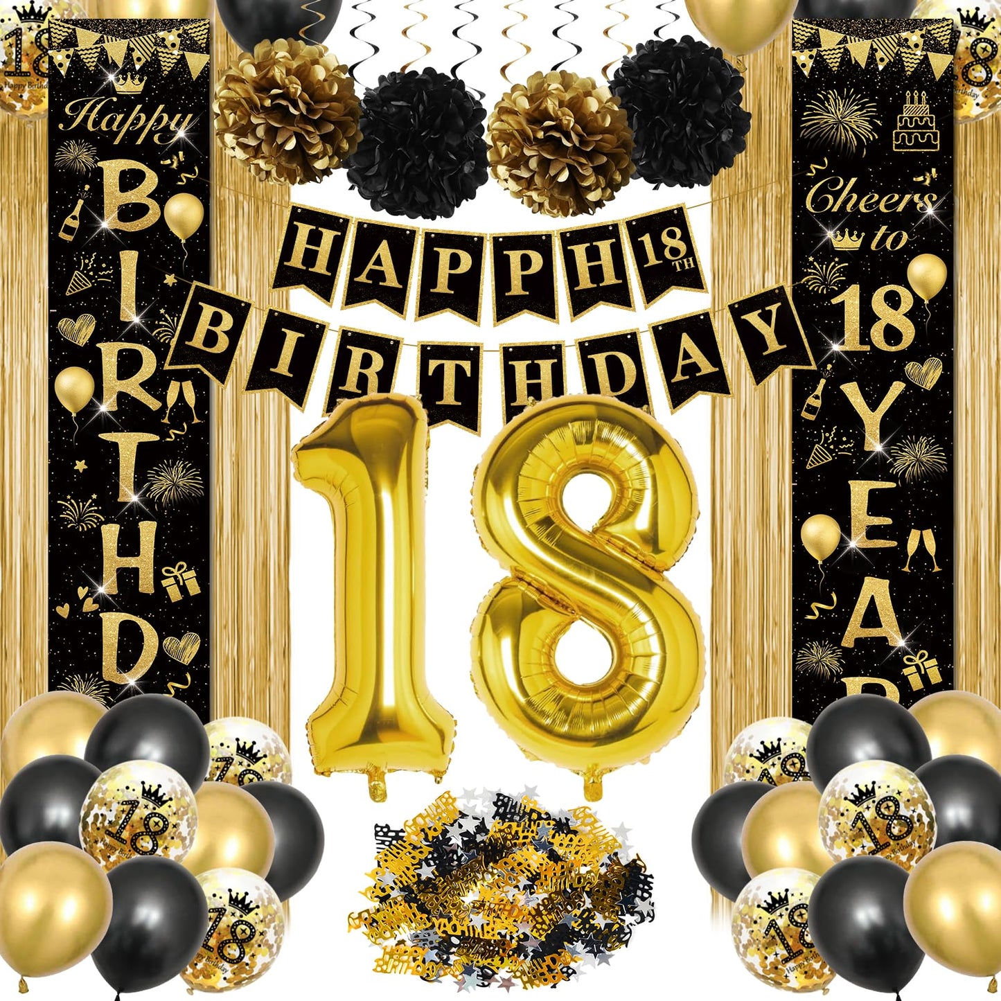 CHMMY Set decoratiuni zi nastere 18 ani, negru-aur
