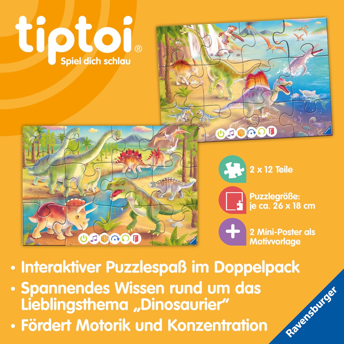 Ravensburger tiptoi 00198 Puzzle Dinozauri, 3+ ani
