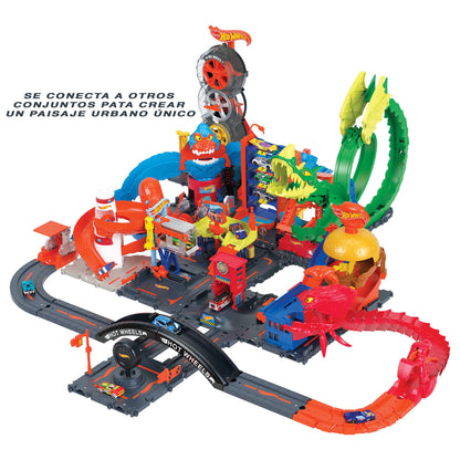 Hot Wheels City Expansion Track, set pistă + vehicul, 10 piese