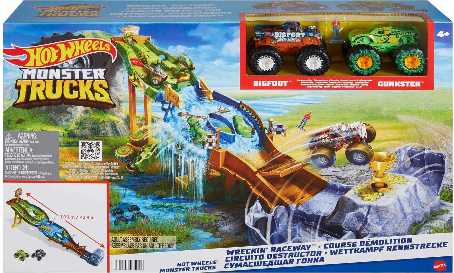 Hot Wheels HJG32 Pista Monster Trucks, 2 camioane, 4+ ani