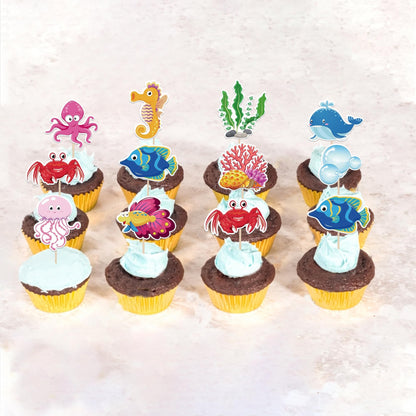 SYKYCTCY Set decorare tort cu 40 piese animale oceanice toppere cupcake
