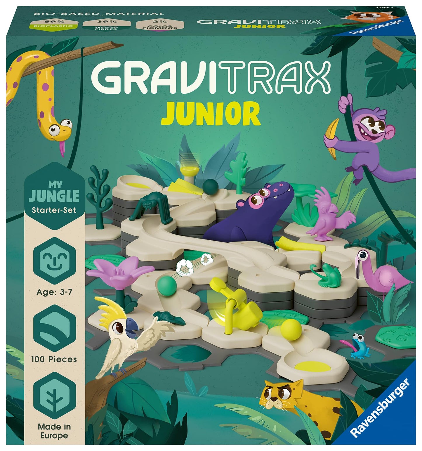 Ravensburger Set de constructie GraviTrax Junior - My Jungle, Joc Inovator și Educațional STEM, pentru Copii de 3-7 Ani și Adulți, 100 Piese