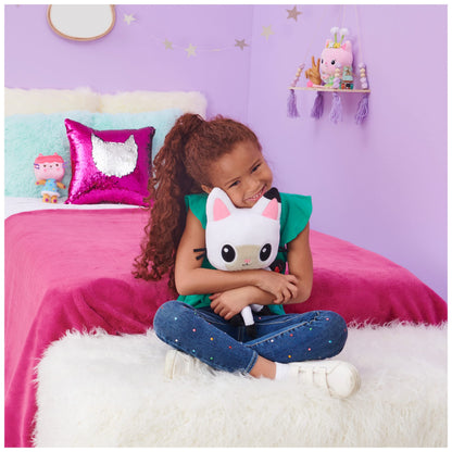 Gabby's Dollhouse, pisica pufoasă Talking Pandy Paws de 33 cm, cu lumini, 2 melodii în engleză și 10 sunete, potrivită pentru copii de la 3 ani.