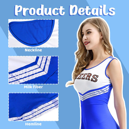 Costum de Cheerleader pentru Femei, Costum de Cheerleader cu Pomponi, Uniformă de Cheerleader, Costum de Halloween pentru Adulți pentru Cosplay pentru Fete (Albastru, XL)