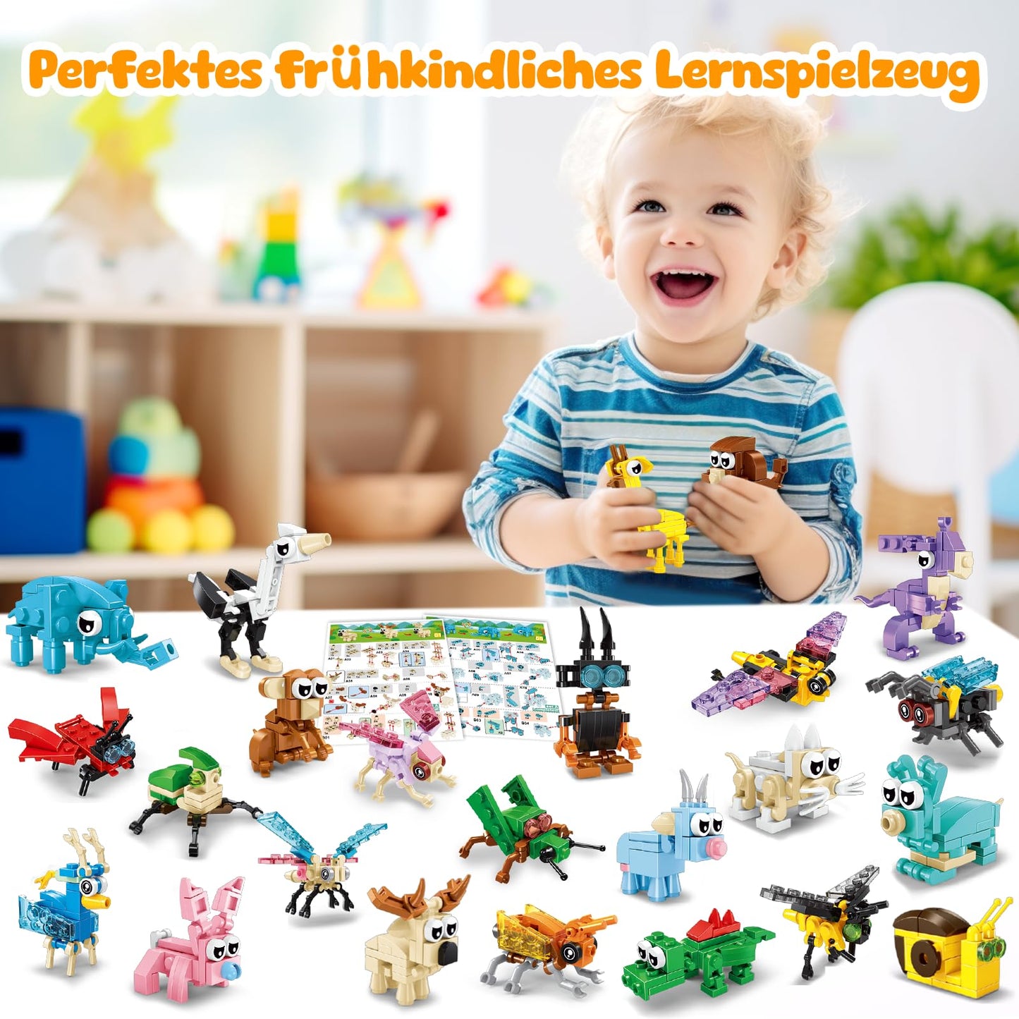 MOONTOY Set constructie animale 3-in-1, 24 piese