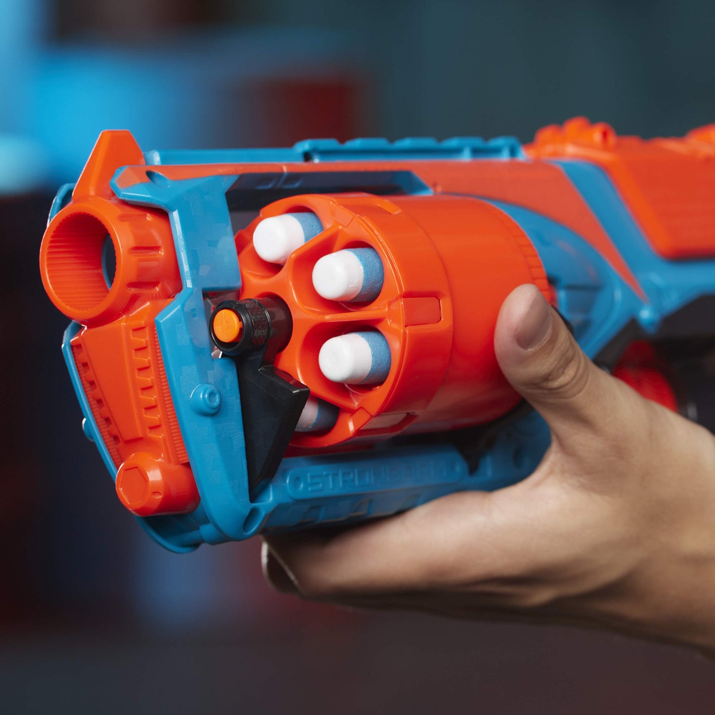 Nerf Elite Strongarm Blaster portocalie – tambur rotativ, foc rapid, 6 săgeți Nerf Elite – pentru copii, adolescenți, adulți