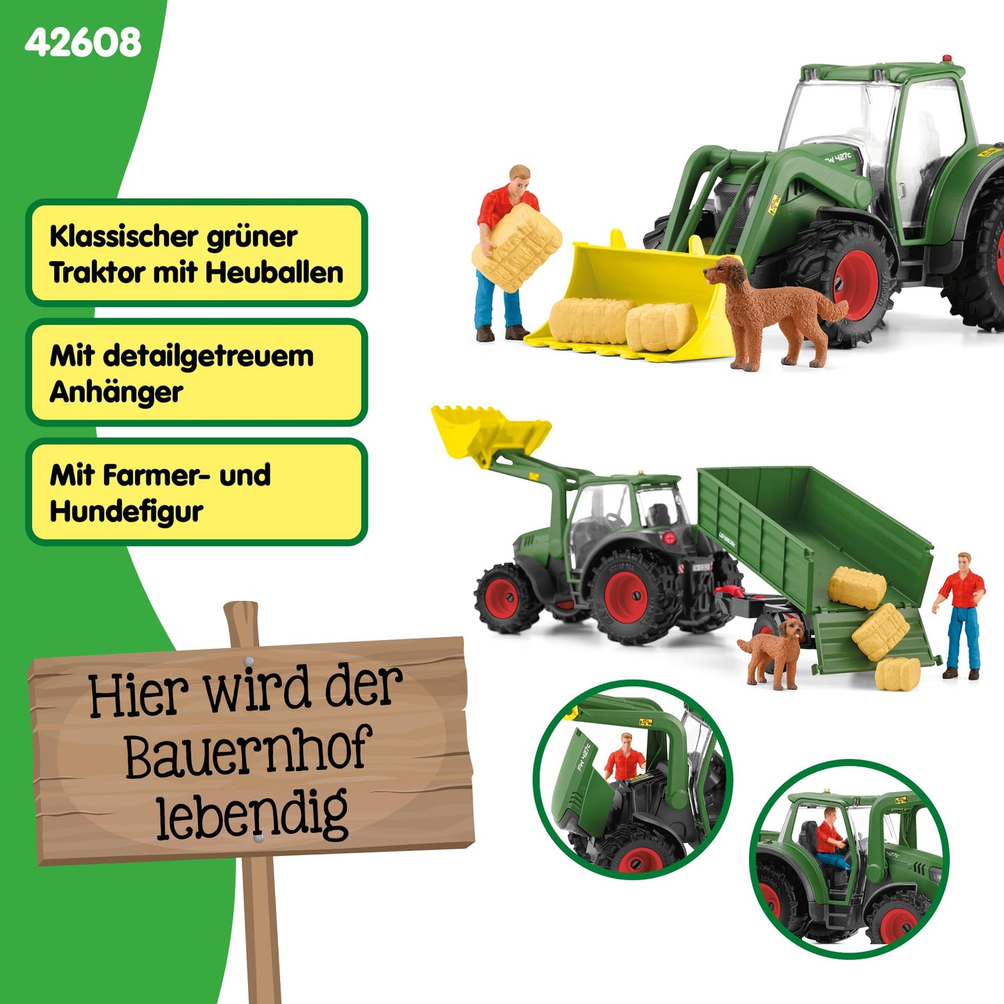 Schleich 42608 Set Tractor cu Remorca, Farm World, 50 piese
