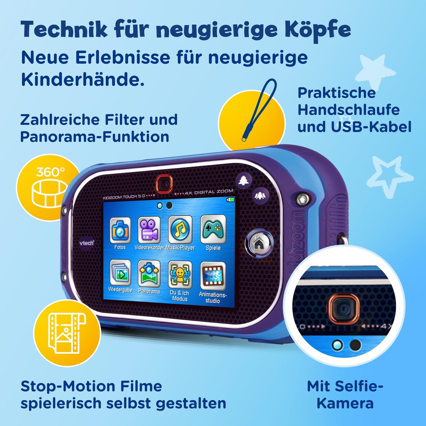 Vtech KidiZoom Touch 5.0 Camera digitala touchscreen, albastru