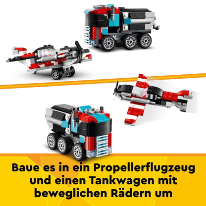 LEGO Creator 3in1: Set de vehicule cu camion, elicopter, avion și cisternă - Cadou pentru băieți și fete de 7 ani 31146