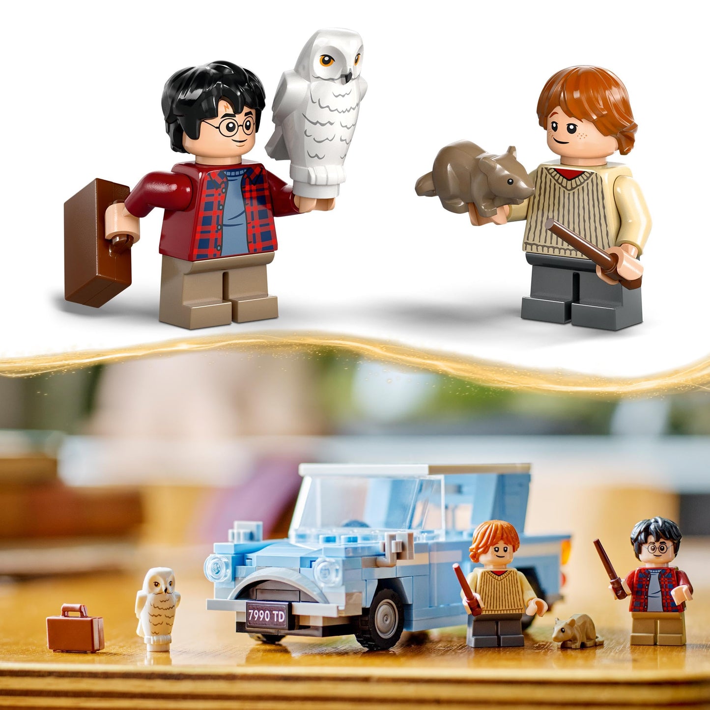LEGO Harry Potter Ford Anglia Zburător, mașină de jucărie pentru copii, cadou pentru băieți, fete și fani de peste 7 ani, set cu 2 mini-figuri inclusiv Ron Weasley pentru jocuri de rol 76424