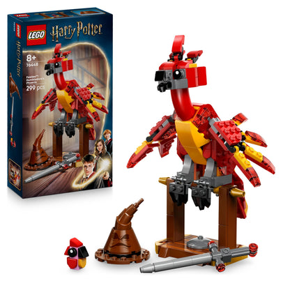 LEGO Harry Potter Fawkes: Jucărie Dumbledore's Phoenix cu Pălăria Vorbitoare, Sabia Gryffindor & Baby Fawkes – 76448