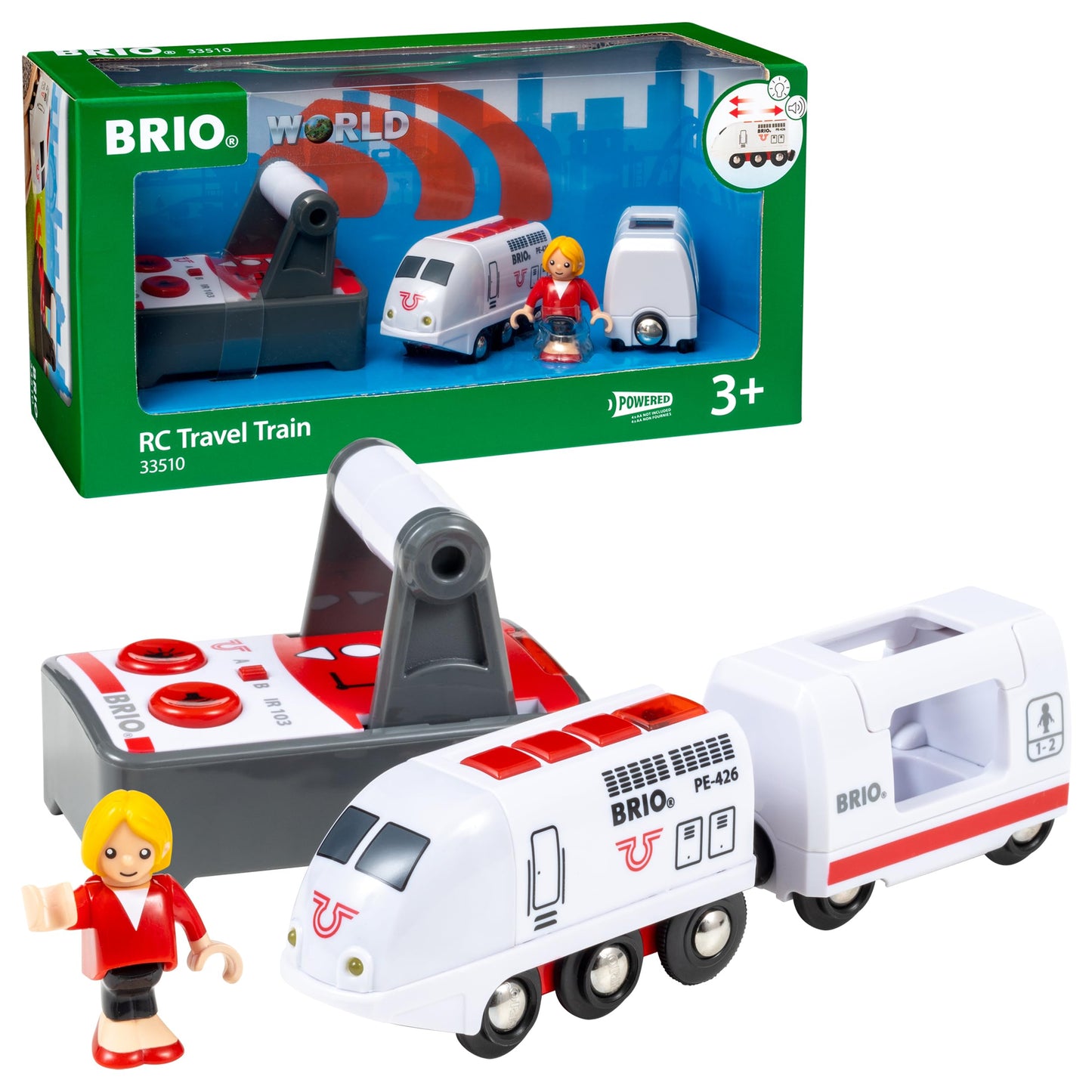 BRIO World 33510 IR Express Tren de Călătorie - Locomotivă Electrică cu Telecomandă - Accesorii - Jucărie pentru Copii Recomandată de la 3 Ani