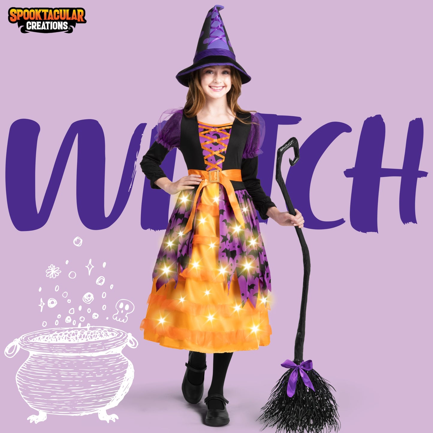 Spooktacular Costum vrajitoare cu LED, portocaliu