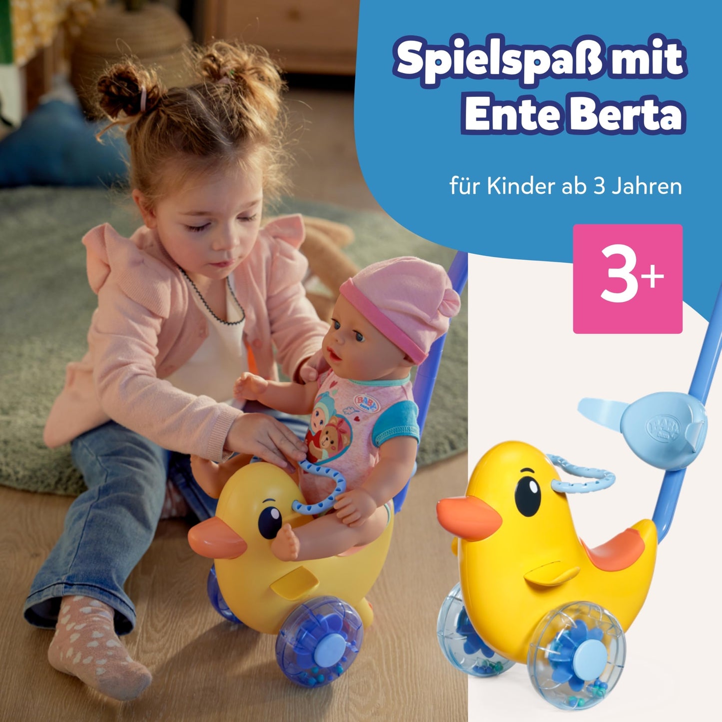 BABY Born 838938 Cărucior pentru păpuși cu mâner reglabil și roți funcționale pentru păpuși de 36 cm și 43 cm