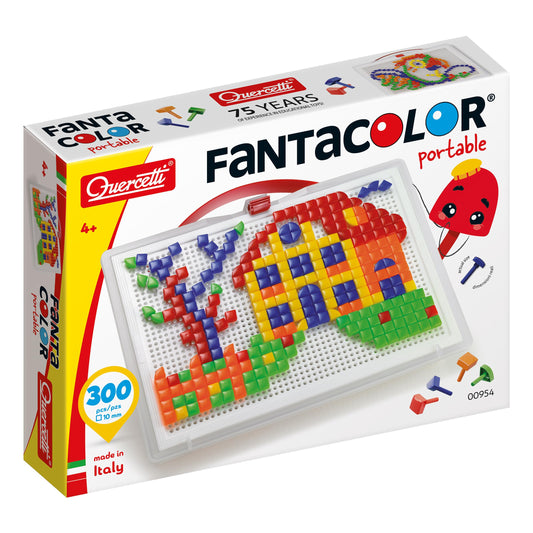 Quercetti FantaColor Portable Set de construcție mozaic Montessori cu 300 pini pentru copii de la 4 ani