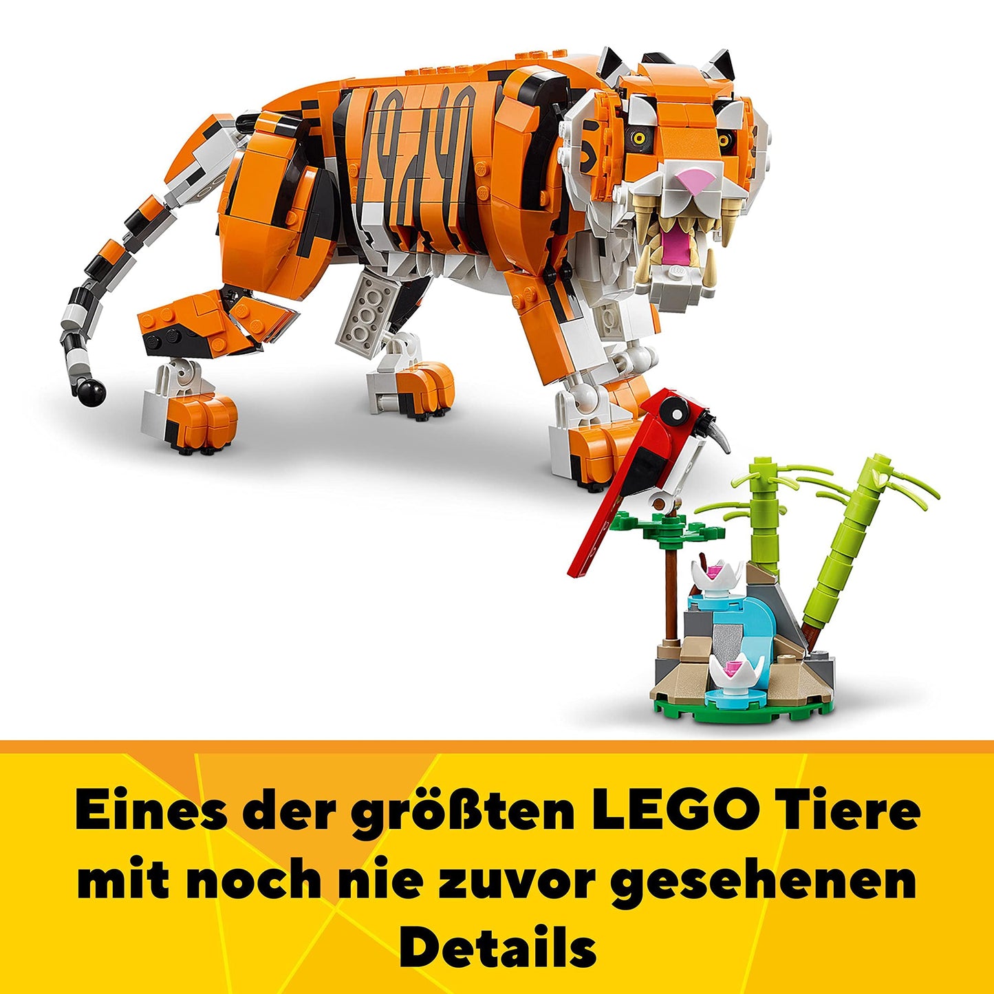 LEGO 31129 Creator Tiger, Panda sau Pește, Set 3-in-1 de Figurine Animale, Jucărie pentru Copii, Băieți și Fete, Jucărie de Construcție cu Animale
