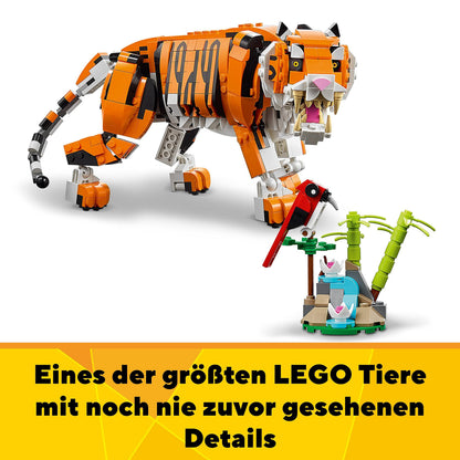 LEGO 31129 Creator Tiger, Panda sau Pește, Set 3-in-1 de Figurine Animale, Jucărie pentru Copii, Băieți și Fete, Jucărie de Construcție cu Animale