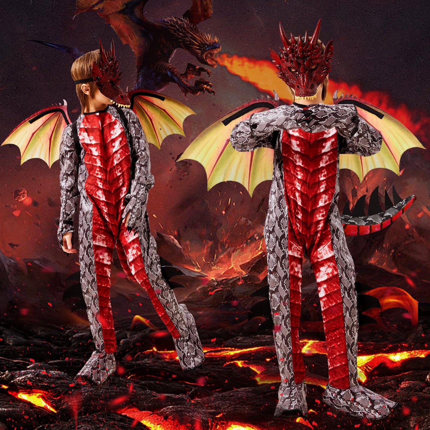 Ulikey Costum Dragon Copii cu Aripi și Mască