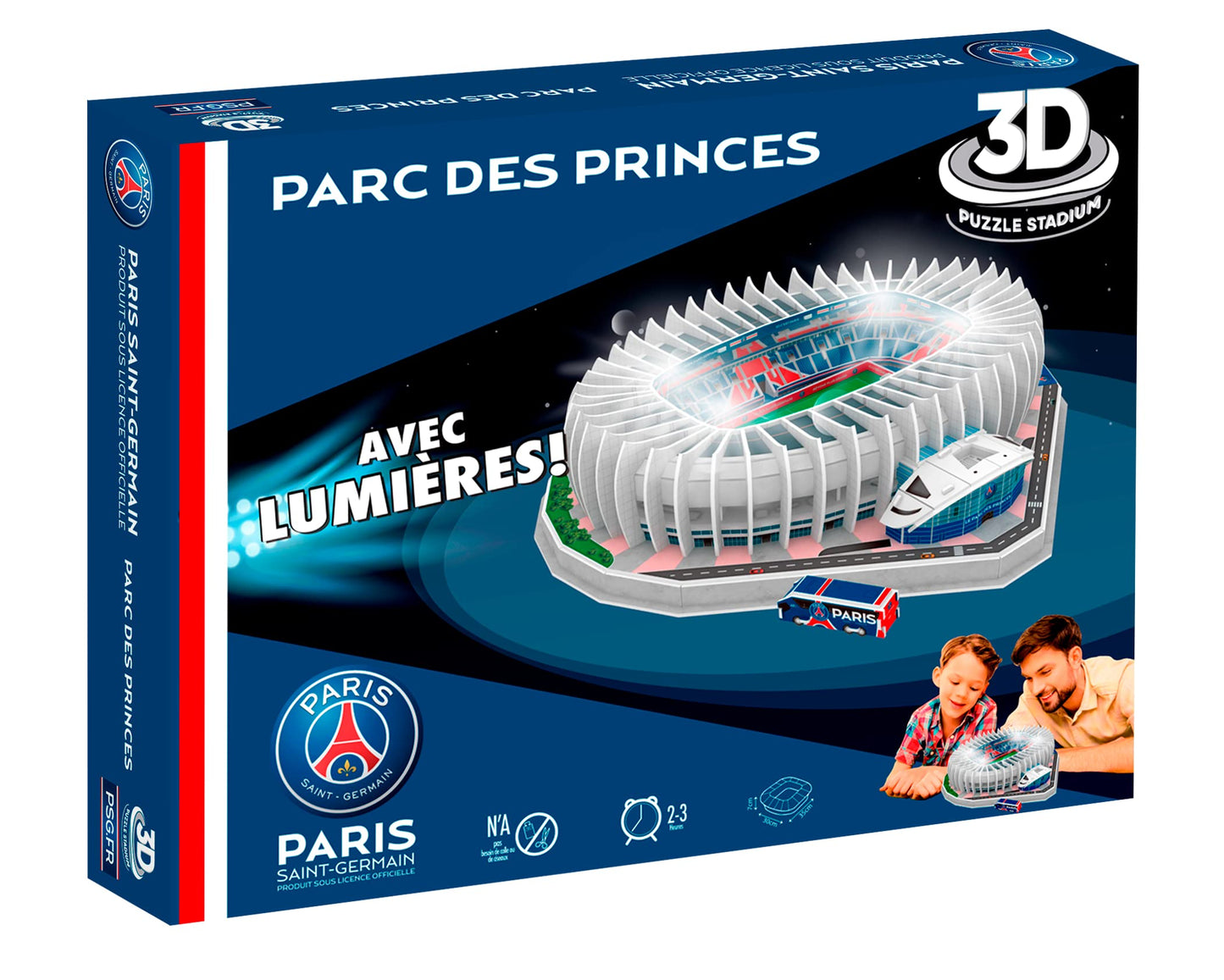 Puzzle Park der Prinzen 3D Megableu, cu lumini integrate, echipa de fotbal Paris Saint Germain, 111 piese numerotate, pentru asamblare individuală sau în familie, recomandat de la 7 ani, 678326, stadion PSG.