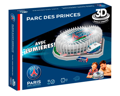 Puzzle Park der Prinzen 3D Megableu, cu lumini integrate, echipa de fotbal Paris Saint Germain, 111 piese numerotate, pentru asamblare individuală sau în familie, recomandat de la 7 ani, 678326, stadion PSG.
