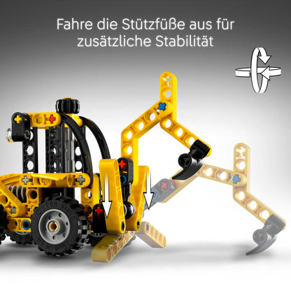 LEGO Technic Baggerlader - Set de jucărie pentru băieți și fete de la 7 ani, vehicul cu excavator, șape și braț 42197