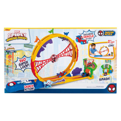 Marvel SNF0295 Set de pistă cu buclă superioară cu vehicul metalic Spidey 3+ ani