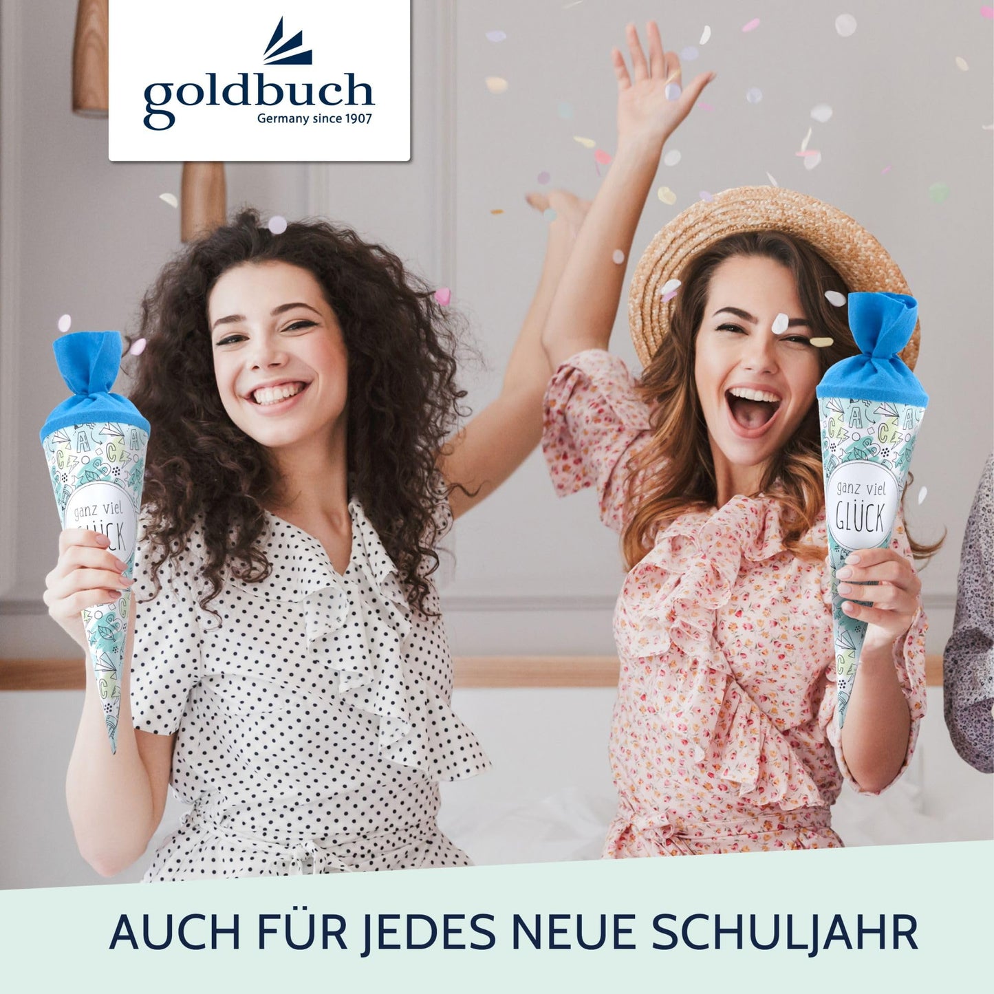goldbuch 93 216 Set de ambalaj cadou pentru școală cu model schițe, carton lacuit albastru, închidere din fetru albastru, 35 cm