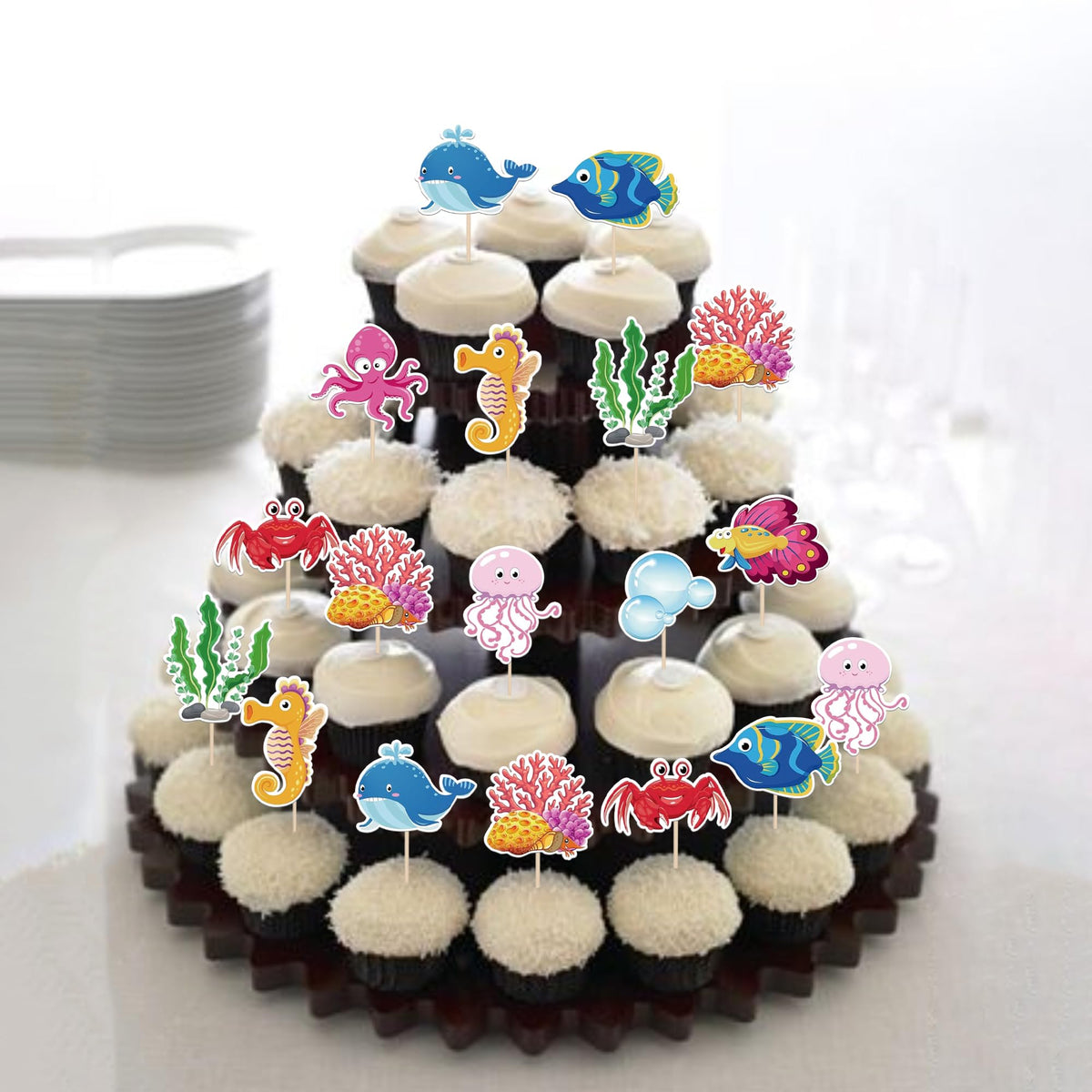 SYKYCTCY Set decorare tort cu 40 piese animale oceanice toppere cupcake