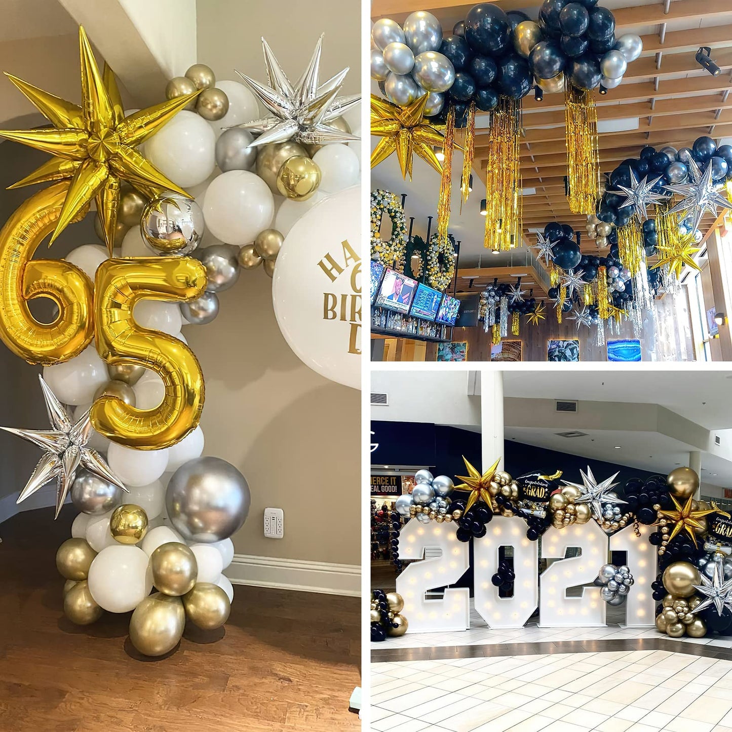 Baloane cu stea PartyWoo, 6 bucăți, baloane aurii cu 14 colțuri, folii pentru decor de petrecere, nunți și aniversări (27 & 22 inch)