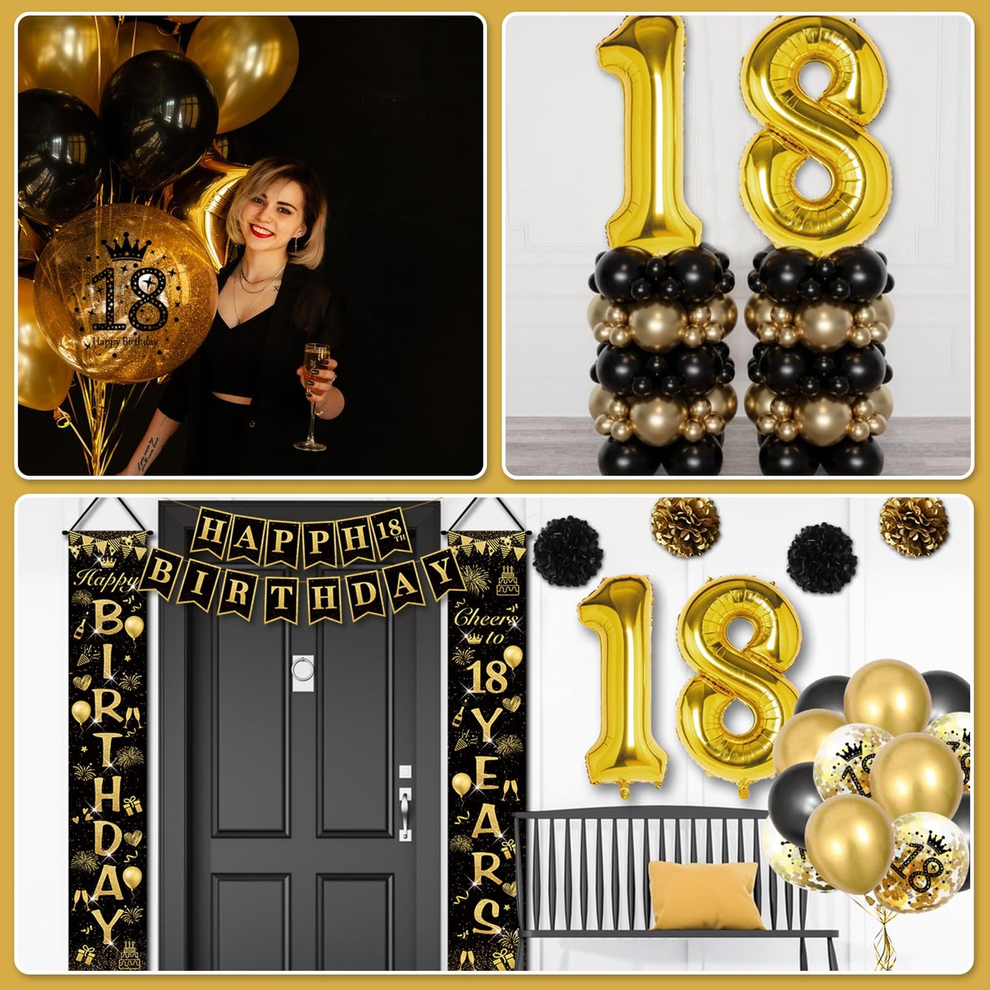 CHMMY Set decoratiuni zi nastere 18 ani, negru-aur