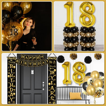 CHMMY Set decoratiuni zi nastere 18 ani, negru-aur