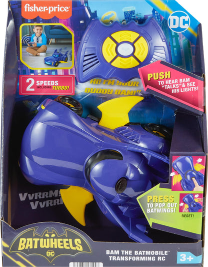 Masina Telecomandata Batmobile Fisher-Price DC Batwheels, Transformabila cu Lumini si Sunete, Pentru Copii de la 3 Ani