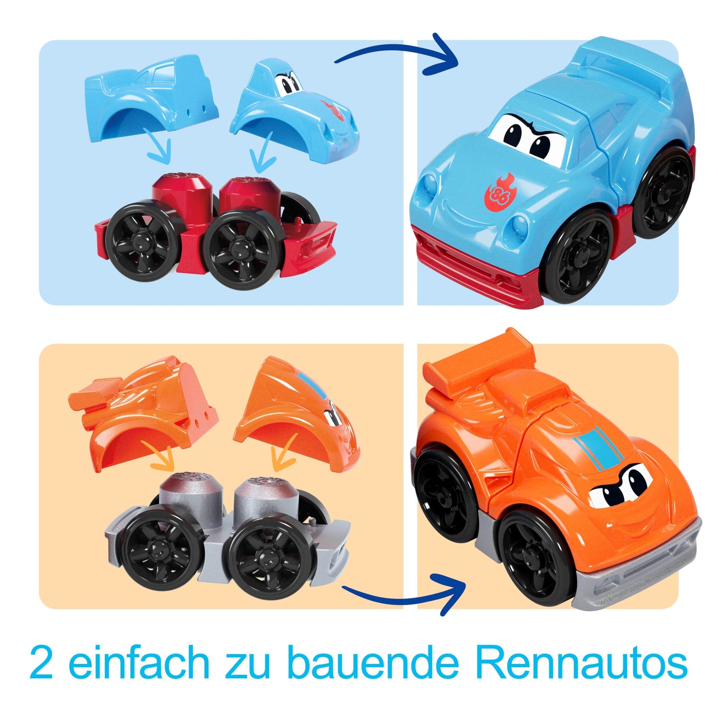 MEGA BLOKS JFR29 Set de construcție cu 19 piese Transportor mașini de curse pentru copii de la 1 an (multicolor)