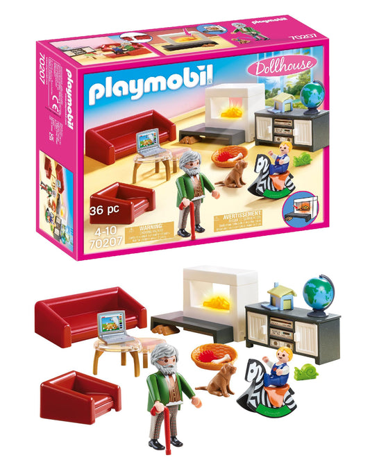 PLAYMOBIL Casa de Păpuși 70207 - Living Confortabil cu Efect de Lumină, Recomandat de la 4 Ani