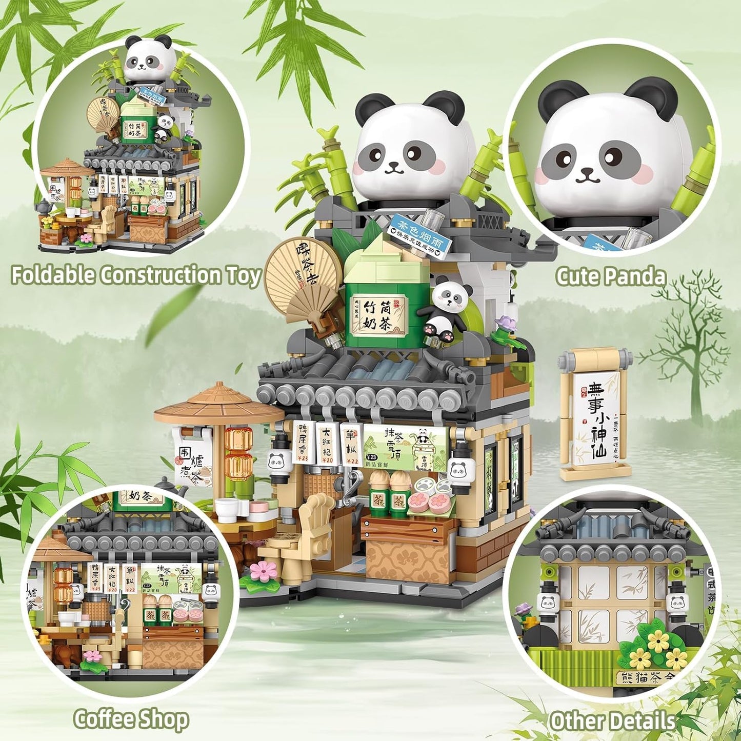 Panda Haus Mini Blocuri, Set Creativ MOC Jucării pentru Fete 6-12 Ani, 860 PCS Blocuri de Construcție, Cadou Jucărie (Incompatibil cu Lego)