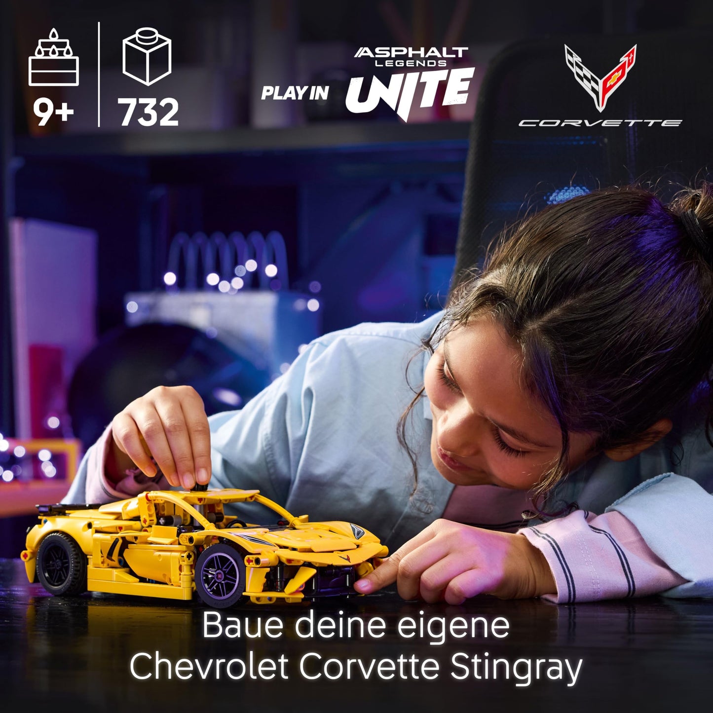 LEGO Technic 42205 Chevrolet Corvette Stingray Set de construcție 732 piese pentru copii de la 9 ani