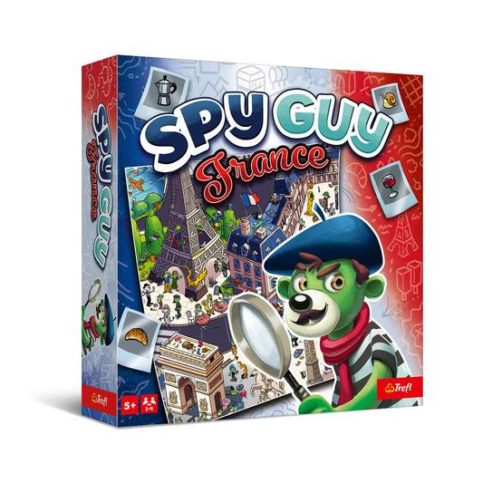 Trefl – Spy Guy France – Joc cooperativ de detectivi, joc de familie, tablă mare cu orașe și simboluri franceze, pentru adulți și copii de la 5 ani.