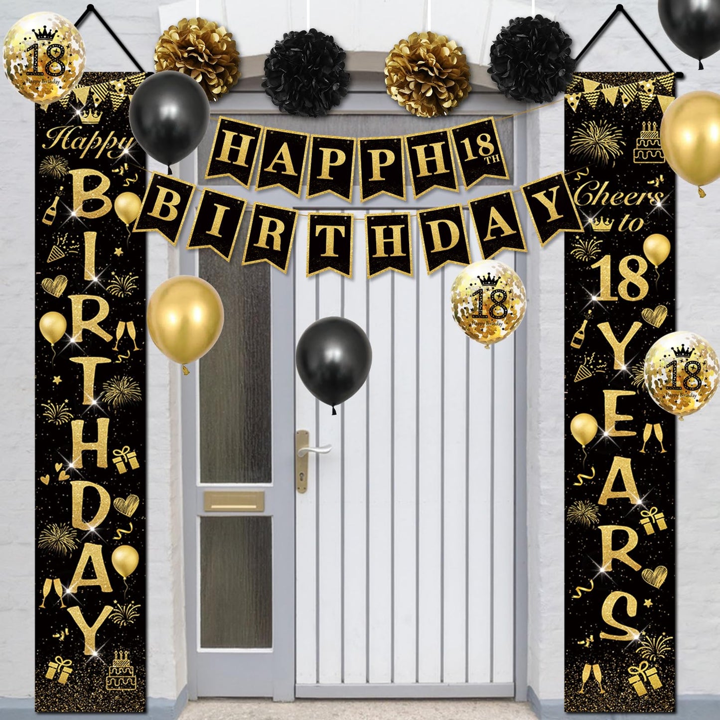 CHMMY Set decoratiuni zi nastere 18 ani, negru-aur