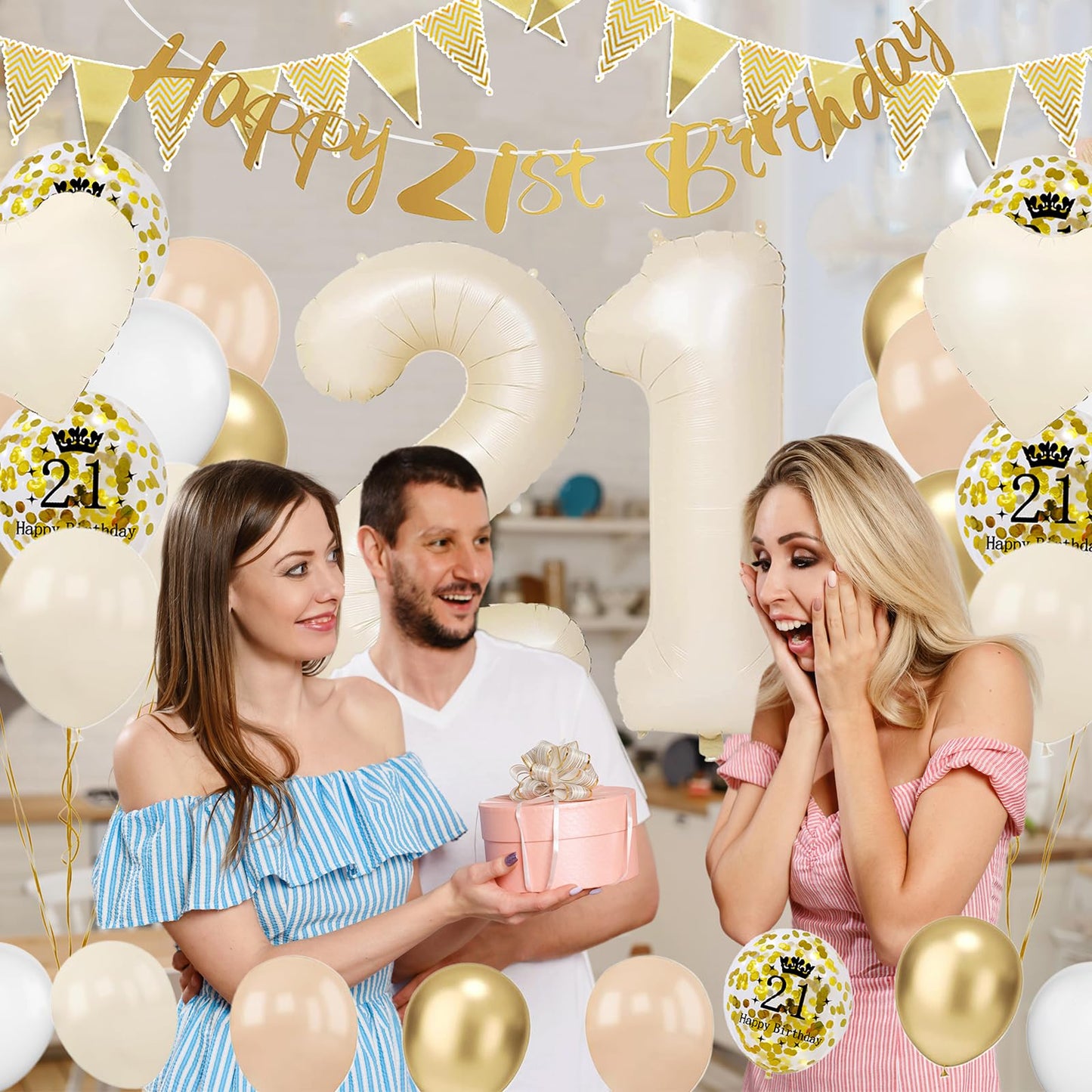 VUCDXOP Set de decorare baloane pentru petrecere 12 ani bej cu banner și decorațiuni tort
